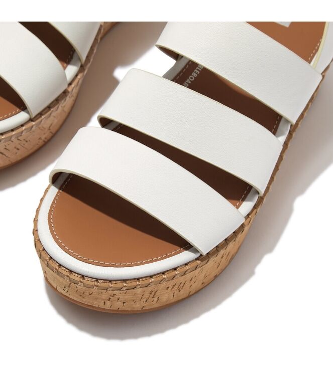 FitFlop FitFlop Eloise Leather/Cork Strappy Wedge Sandals urban white  FitFlop HS7-194, sandalen Direct leverbaar uit de webshop
