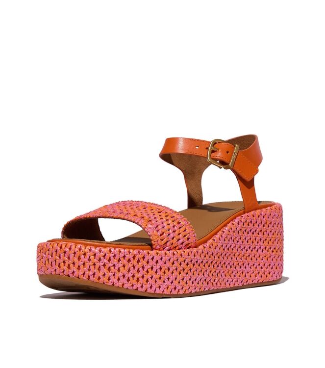 FitFlop Platfforms Woven Wedge Ankle-Strap satsuma  FitFlop JG1-C26, sandalen Direct leverbaar uit de webshop