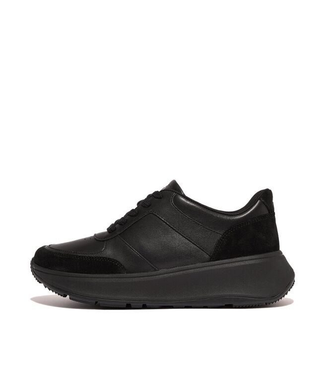 FitFlop FitFlop F-Mode Leather/Suede Flatform Sneakers black  FitFlop FR1-090, sneakers / veterschoenen Direct leverbaar uit de webshop