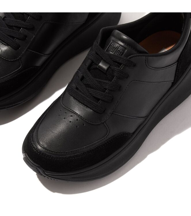 FitFlop FitFlop F-Mode Leather/Suede Flatform Sneakers black  FitFlop FR1-090, sneakers / veterschoenen Direct leverbaar uit de webshop