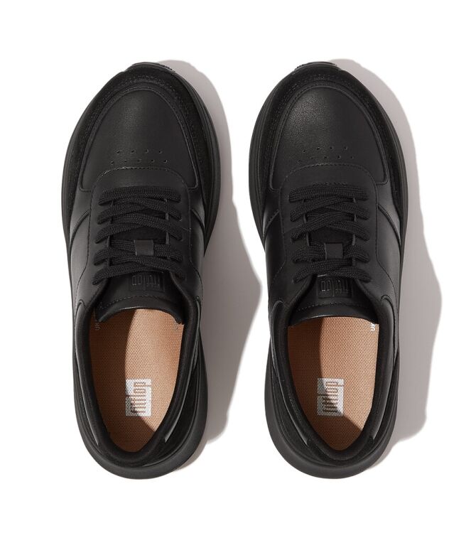 FitFlop FitFlop F-Mode Leather/Suede Flatform Sneakers black  FitFlop FR1-090, sneakers / veterschoenen Direct leverbaar uit de webshop