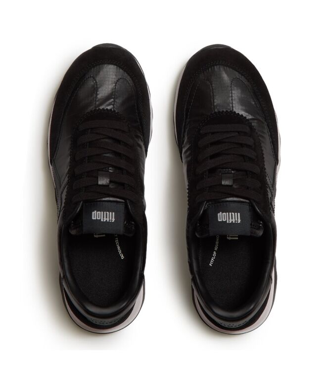 FitFlop Retro-Q FF Metallic- Fabric/Suede Sneakers black FitFlop A5Q-001, sneakers / veterschoenen Direct leverbaar uit de webshop