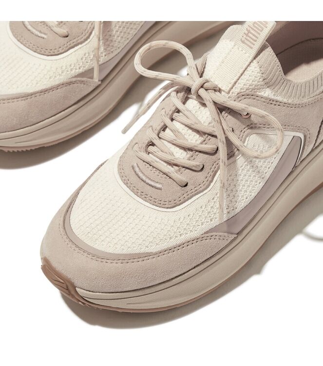 FitFlop F-Mode Flatform Slip-On Laced stone beige  FitFlop IV1-B43, sneakers / veterschoenen Direct leverbaar uit de webshop