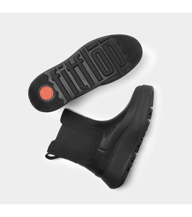 FitFlop F-Mode Water-Resistant Flatform Leather Chelsea all black  FitFlop GL1-090, laarzen Direct leverbaar uit de webshop