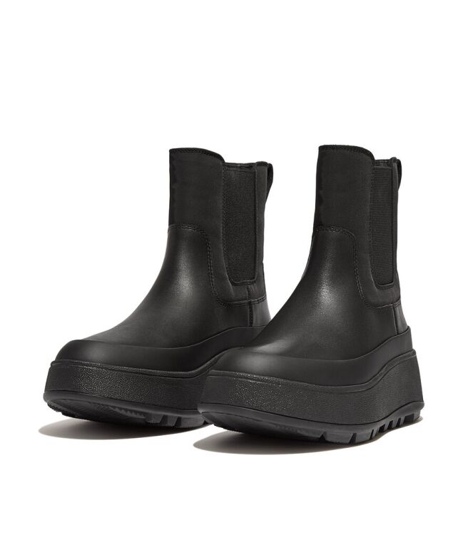 FitFlop F-Mode Water-Resistant Flatform Leather Chelsea all black  FitFlop GL1-090, laarzen Direct leverbaar uit de webshop