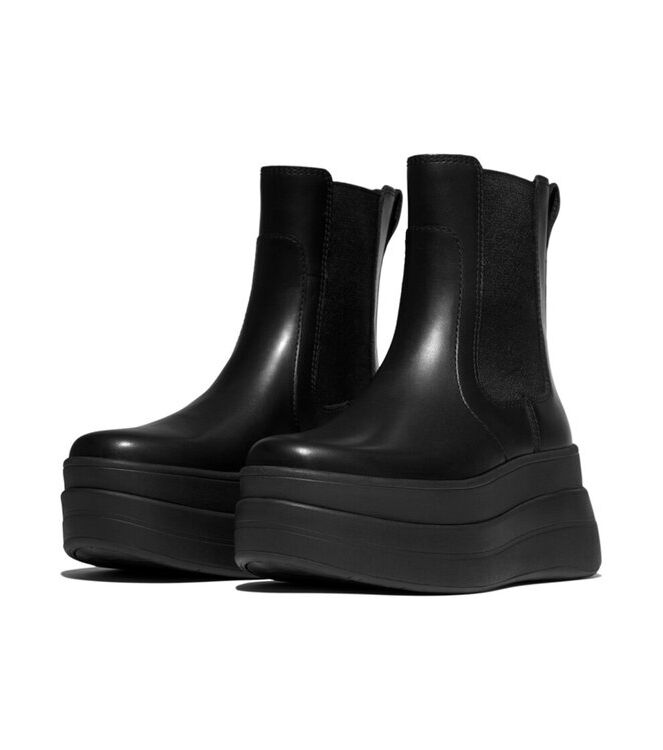 FitFlop F-Mode Stack Leather Chelsea all black FitFlop E2J-090, laarzen Direct leverbaar uit de webshop