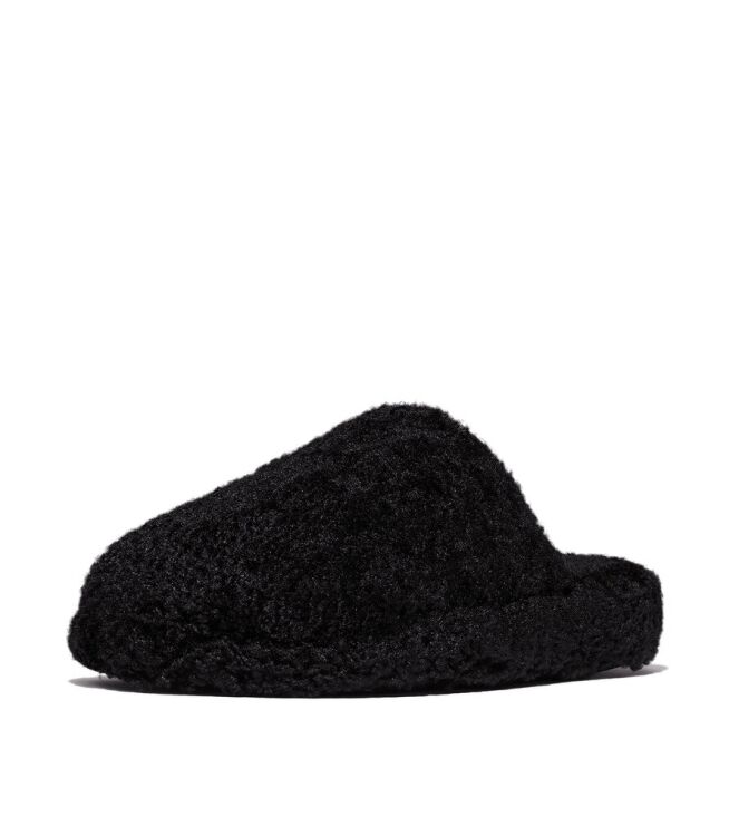 FitFlop Iqushion Wrapped Mule-Teddy all black FitFlop IB3-090, pantoffels muil Direct leverbaar uit de webshop