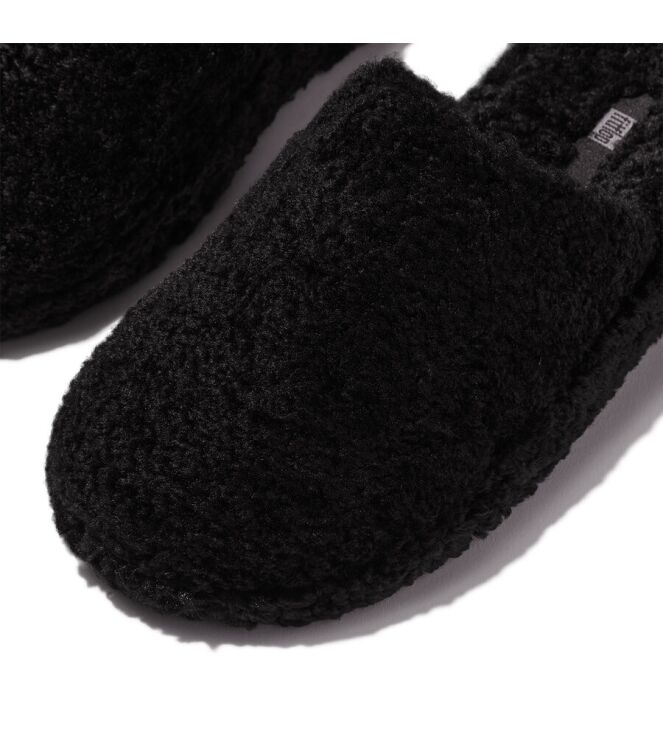 FitFlop Iqushion Wrapped Mule-Teddy all black FitFlop IB3-090, pantoffels muil Direct leverbaar uit de webshop