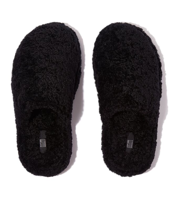FitFlop Iqushion Wrapped Mule-Teddy all black FitFlop IB3-090, pantoffels muil Direct leverbaar uit de webshop