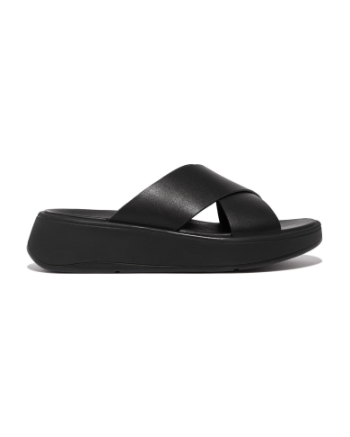 FitFlop F-Mode Leather Cross Slides all black