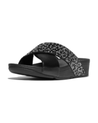 Lulu Crystal-Mix Metallic Cross Slides all black