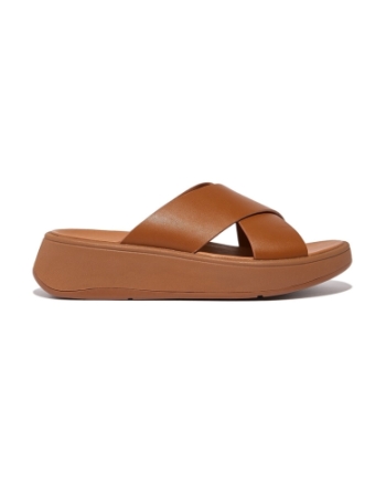 FitFlop F-Mode Flatform Cross Slides light tan