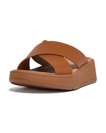 FitFlop F-Mode Flatform Cross Slides light tan