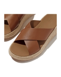 F-Mode Espadrille Leather Flatform Cross Slides deep tan