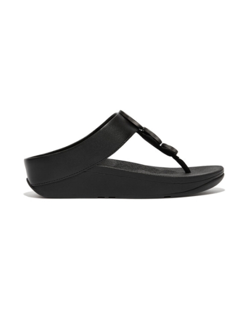 Halo Metallic-Trim Toe-Post Sandals all black