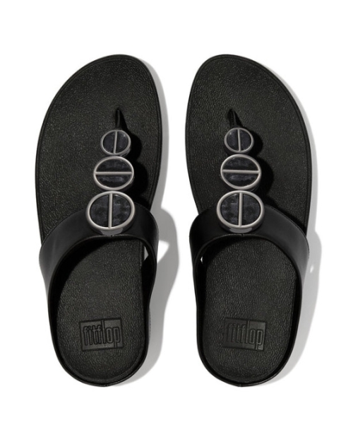 Halo Metallic-Trim Toe-Post Sandals all black