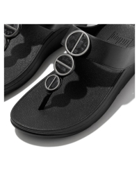 Halo Metallic-Trim Toe-Post Sandals all black