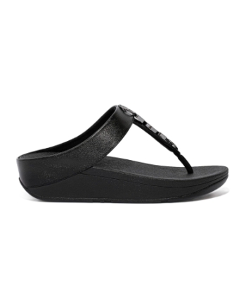 FitFlop Fino Stone Trim Toe-Post Sandals black