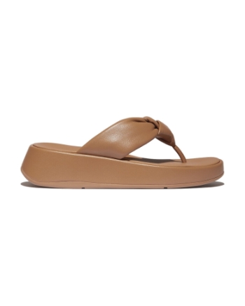 FitFlop F-Mode Knot Soft-Leather Flatform Toe-Post classic tan