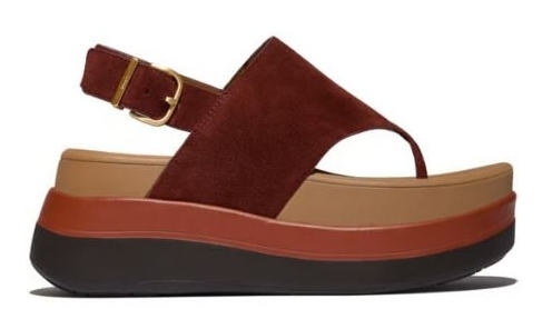 F-Mode Stack Suede Back-Strap Toe-Post Sandals chocolat