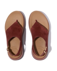 F-Mode Stack Suede Back-Strap Toe-Post Sandals chocolat