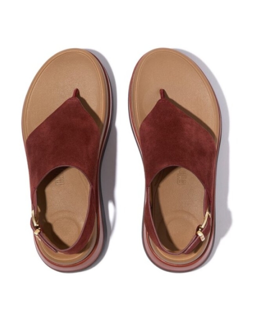 F-Mode Stack Suede Back-Strap Toe-Post Sandals chocolat