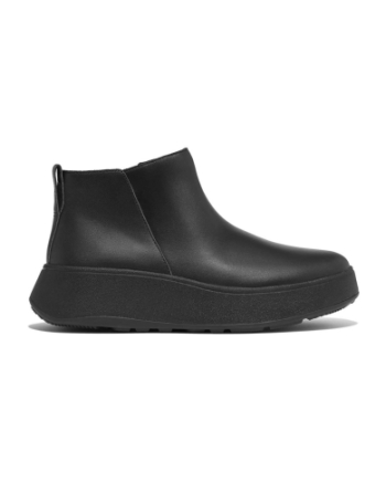FitFlop F-Mode Leather Flatform Zip Ankle Boots all black