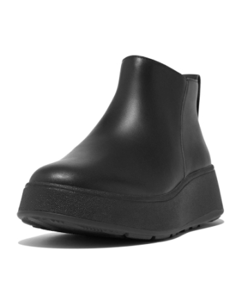 FitFlop F-Mode Leather Flatform Zip Ankle Boots all black