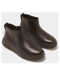 F-Mode Leather Flatform Zip Ankle Boots chocolate brown