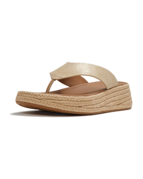 F-Mode Espadrille Shimmersuede Toe-Post Sandals Platino