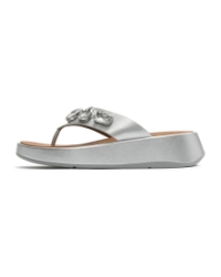 F-Mode Ultra-Jewel Leather Toe-Post Sandals Silver