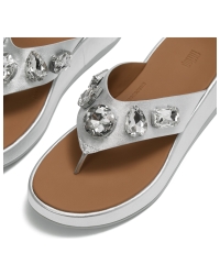 F-Mode Ultra-Jewel Leather Toe-Post Sandals Silver