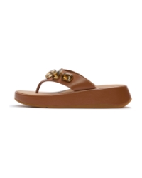 F-Mode Ultra-Jewel Leather Toe-Post Sandals Deep Tan