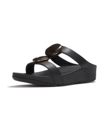 FitFlop Fino Marbled-Stone H-Bar Slides Black