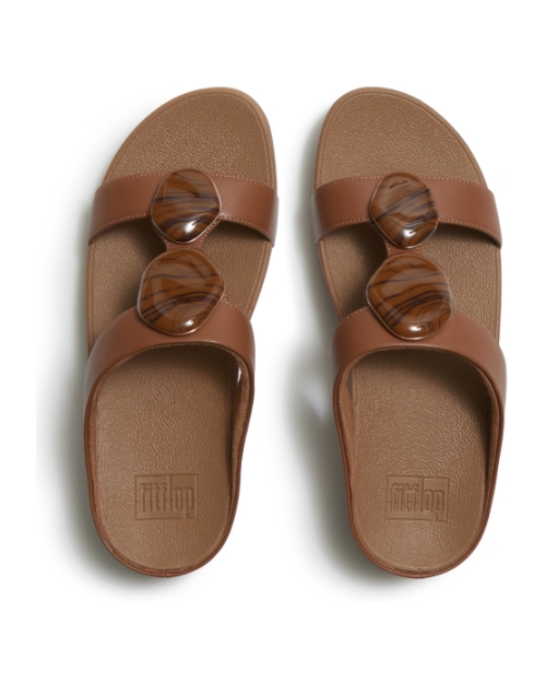 Fino Marbled-Stone H-Bar Slides Deep Tan