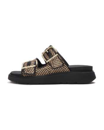 FitFlop Gen-FF Buckle Graphic-Weave Two-Bar Slides Black
