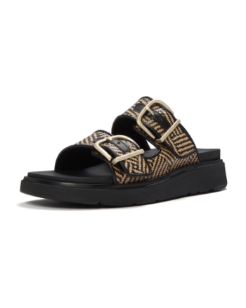 FitFlop Gen-FF Buckle Graphic-Weave Two-Bar Slides Black