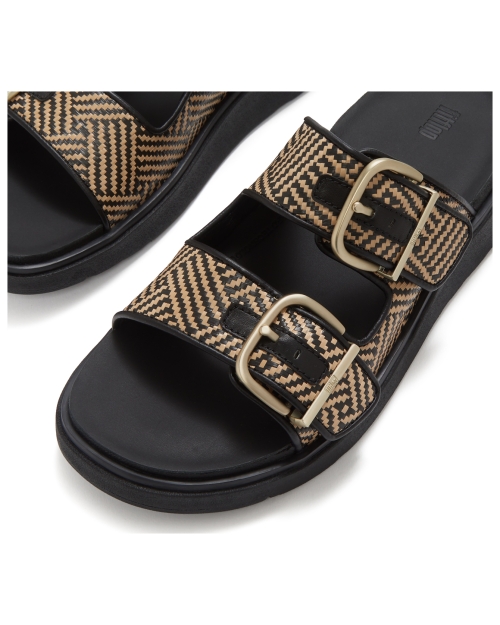Gen-FF Buckle Graphic-Weave Two-Bar Slides Black