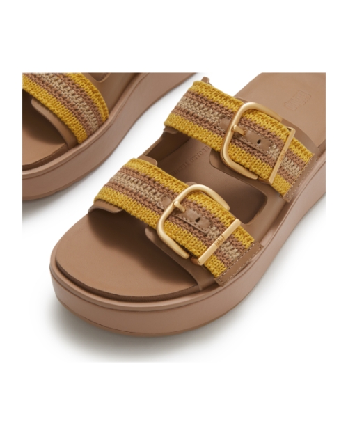 Gen-FF Max Buckle Stripe-Webbing Two-Bar Slides Turmeric/Classic Tan Mix