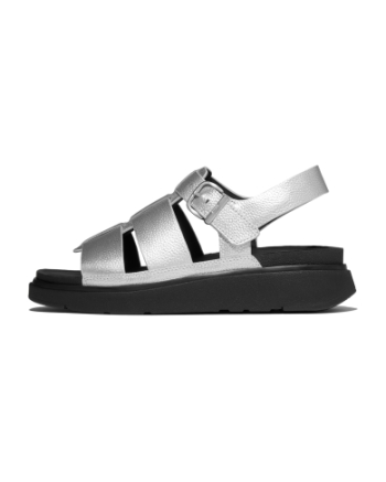 FitFlop Gen-FF Tumbled-Leather Fisherman Sandals Silver