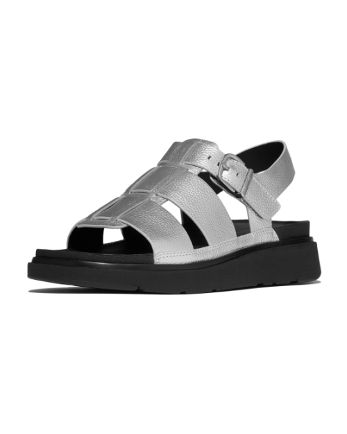 Gen-FF Tumbled-Leather Fisherman Sandals Silver