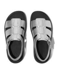 Gen-FF Tumbled-Leather Fisherman Sandals Silver