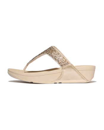 FitFlop Lulu Crystal-Mix Metallic Toe-Post Sandals Platino