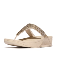 Lulu Crystal-Mix Metallic Toe-Post Sandals Platino