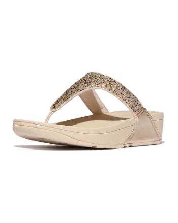 FitFlop Lulu Crystal-Mix Metallic Toe-Post Sandals Platino