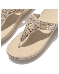 Lulu Crystal-Mix Metallic Toe-Post Sandals Platino