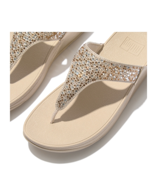 Lulu Crystal-Mix Metallic Toe-Post Sandals Platino