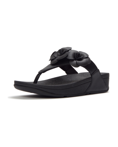 Lulu Flower Toe-Post Sandals Black