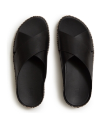 Lulu Lux Graphic-Weave Leather Cross Slides Black