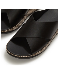 Lulu Lux Graphic-Weave Leather Cross Slides Black